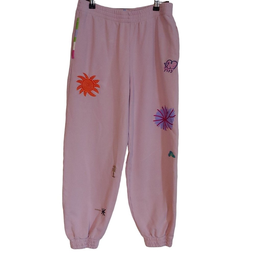 McQ Grow Up Bee Happy Painted & Embroidered Printed Cotton-jersey Track Pants S